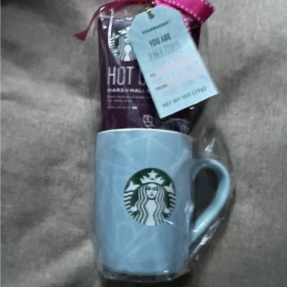 Starbucks Coffee Mug Cup  Blue And Light Blue Gift Set Hot Cocoa Mix New 6